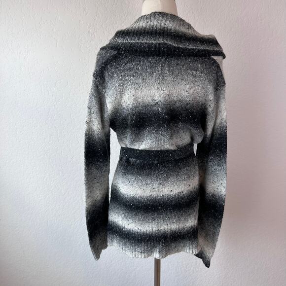 Vintage Y2K Wool Blend Button Up Cardigan Sweater Belted Black White Medium - Picture 15 of 15